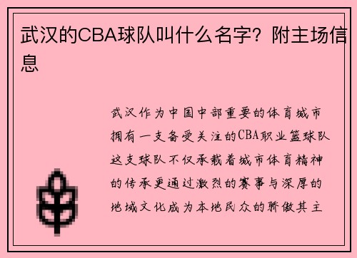 武汉的CBA球队叫什么名字？附主场信息