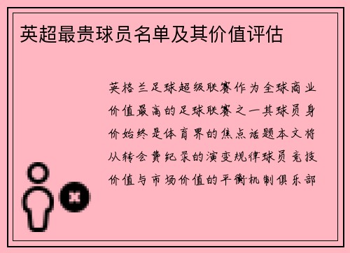 英超最贵球员名单及其价值评估